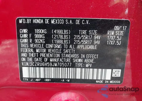 2018 Honda Hr-V Ex z USA, uszkodzony, nr VIN 3CZRU6H59JM705077